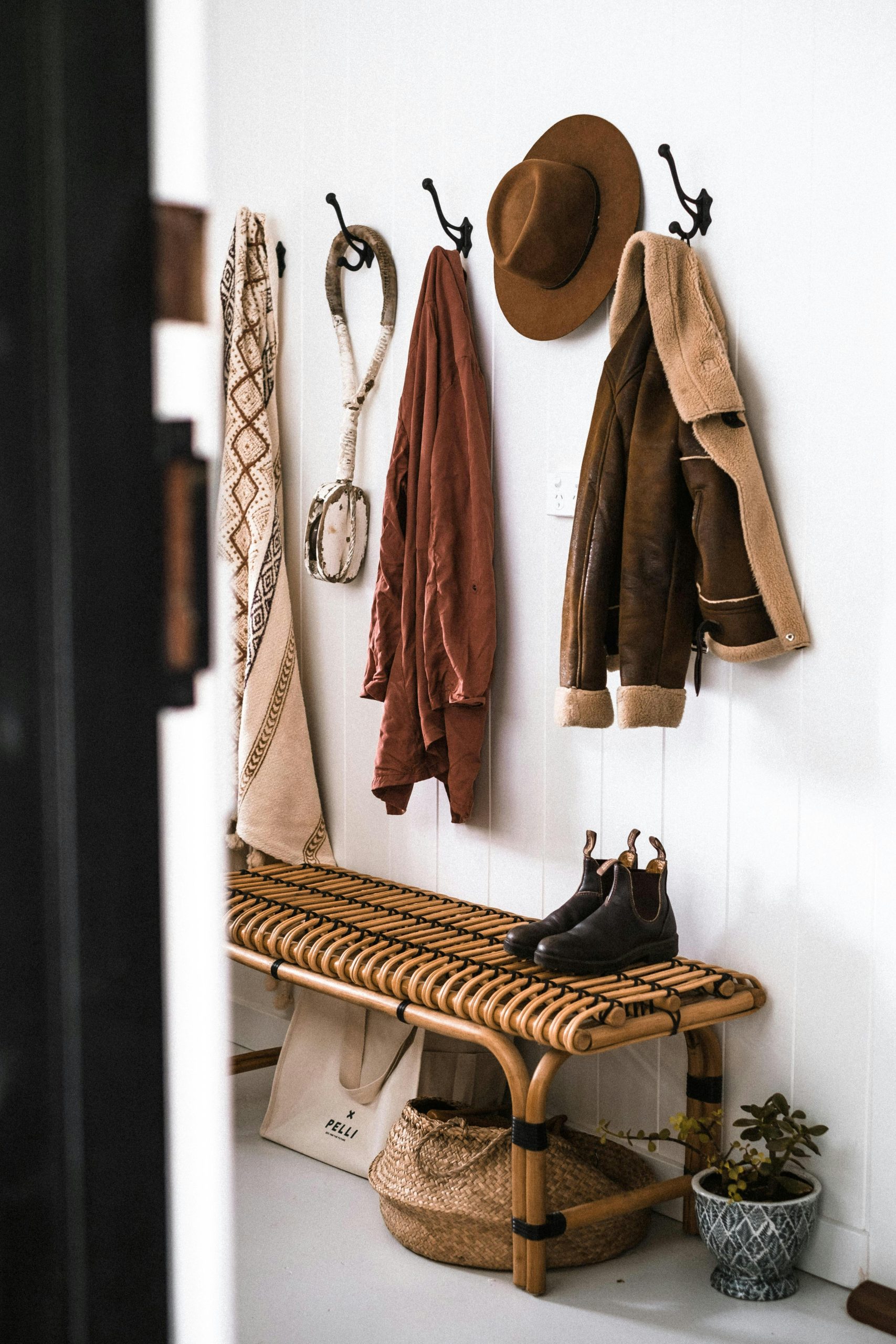 Matte metal wall hooks for entryway organization