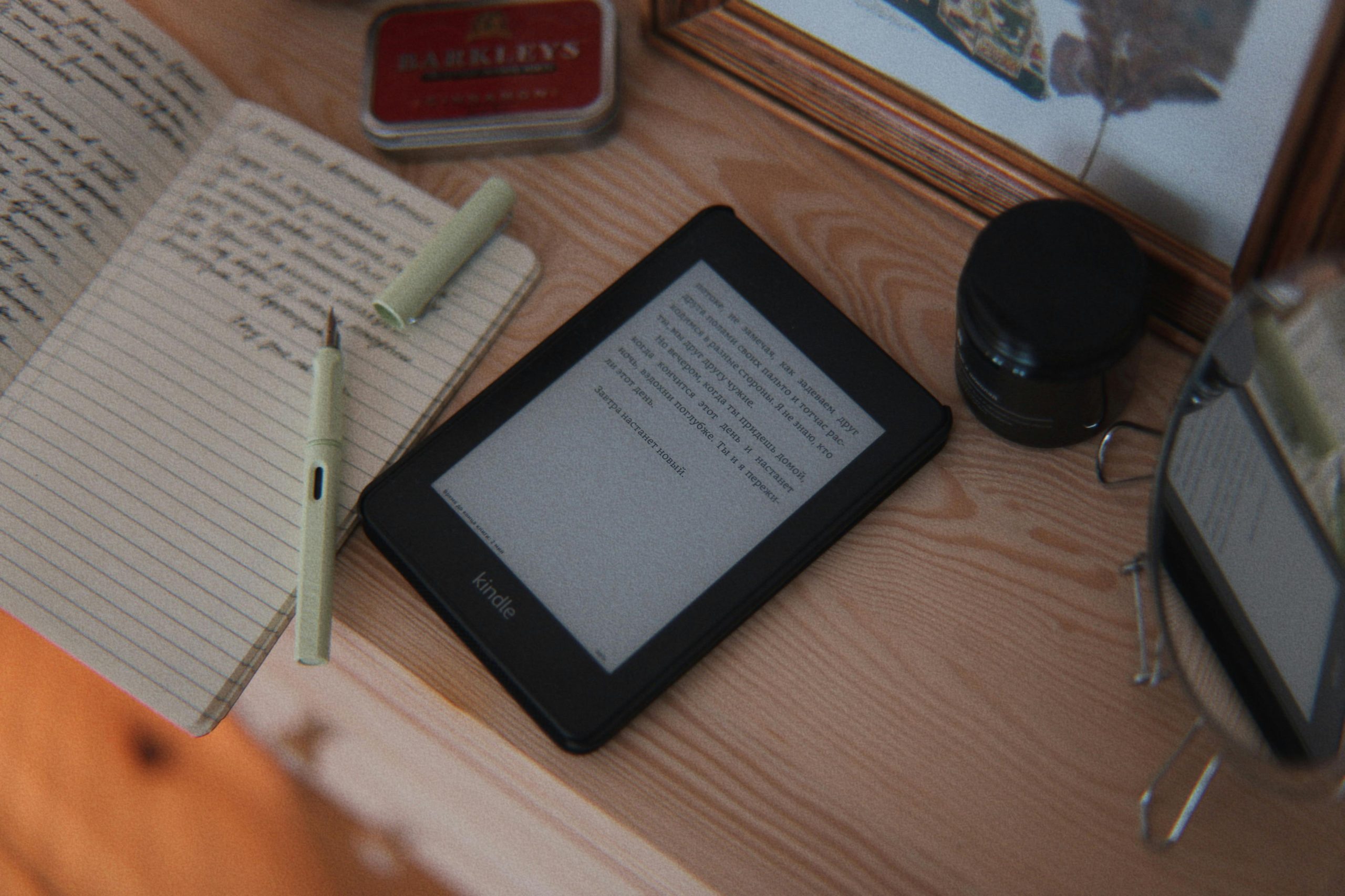 Kindle on a tidy desk—perfect for a relaxing Sunday Reset reading break