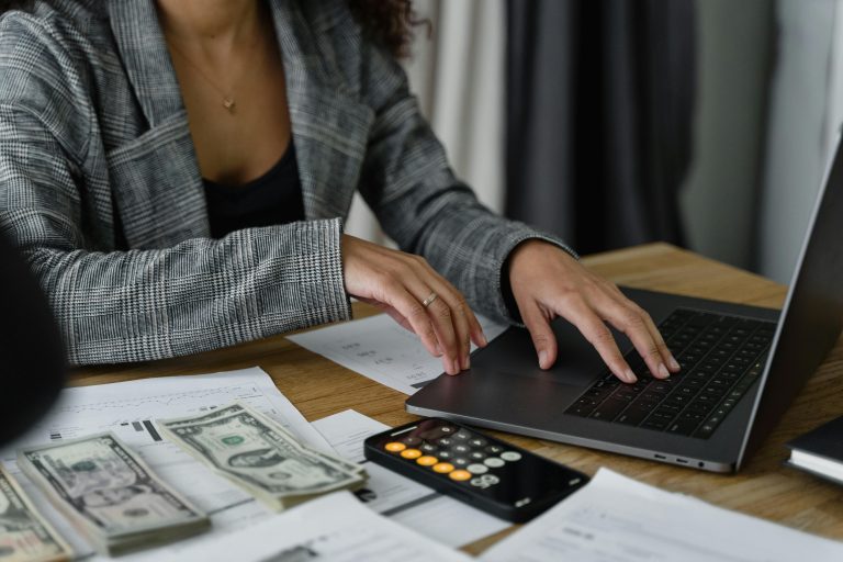 Woman working on her finances
