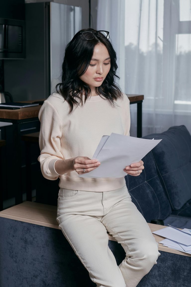 Woman checking her budget